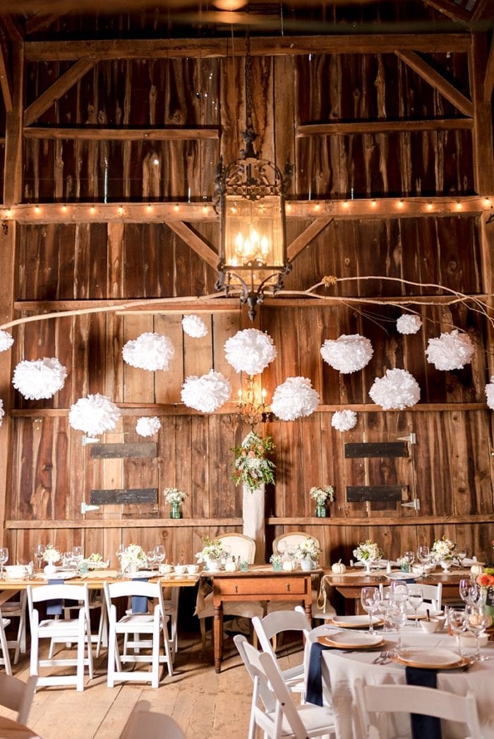Silverbrook Farm barn wedding reception decor in Purcellville VA