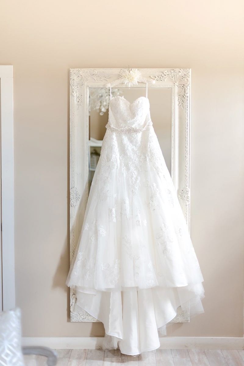 Bridal gown hanging in bridal suite at Shadow Creek