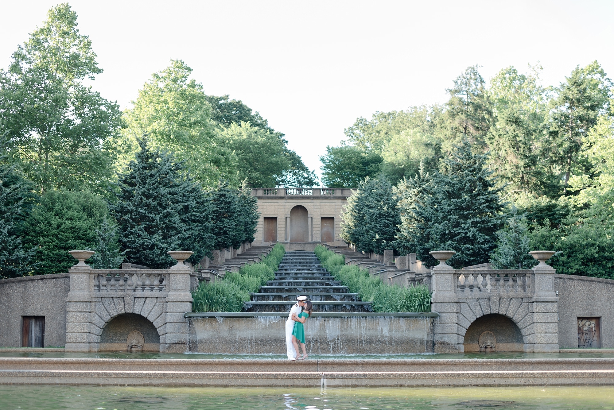 Engagement photos at the fountain at Meridian Hill park 