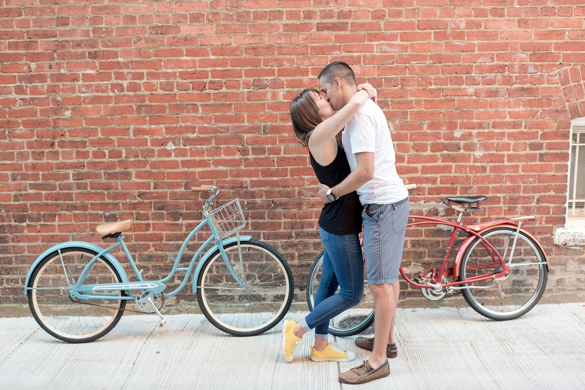 Vintage bicycles at engagement session in DC