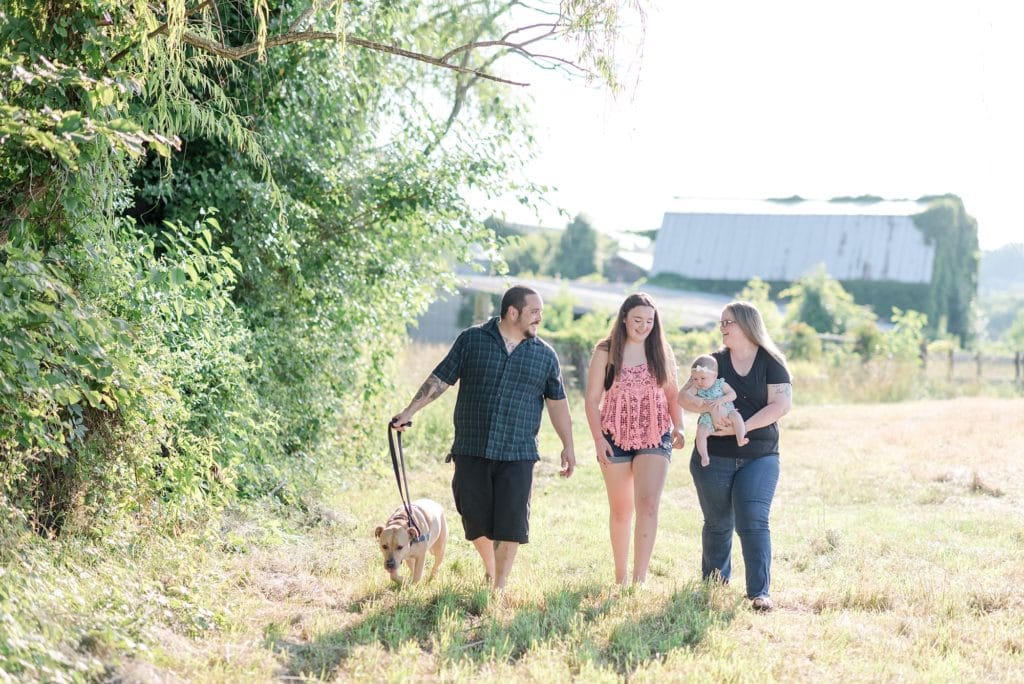 Family walking at farm in Fredericksburg VA