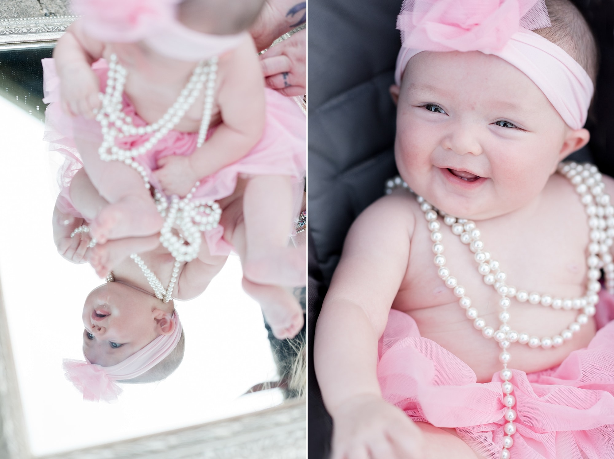Baby dressed in tutu and pearls