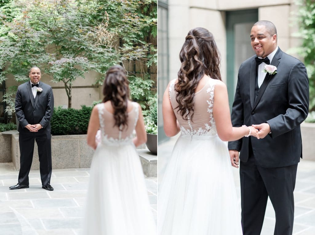 Groom reaction at first look at Westin Georgetown Hotel