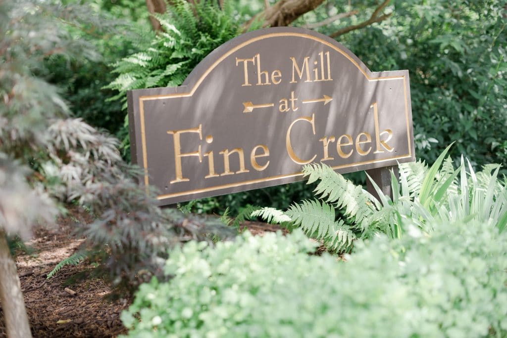 The Mill at Fine Creek wedding venue in Powhatan VA sign