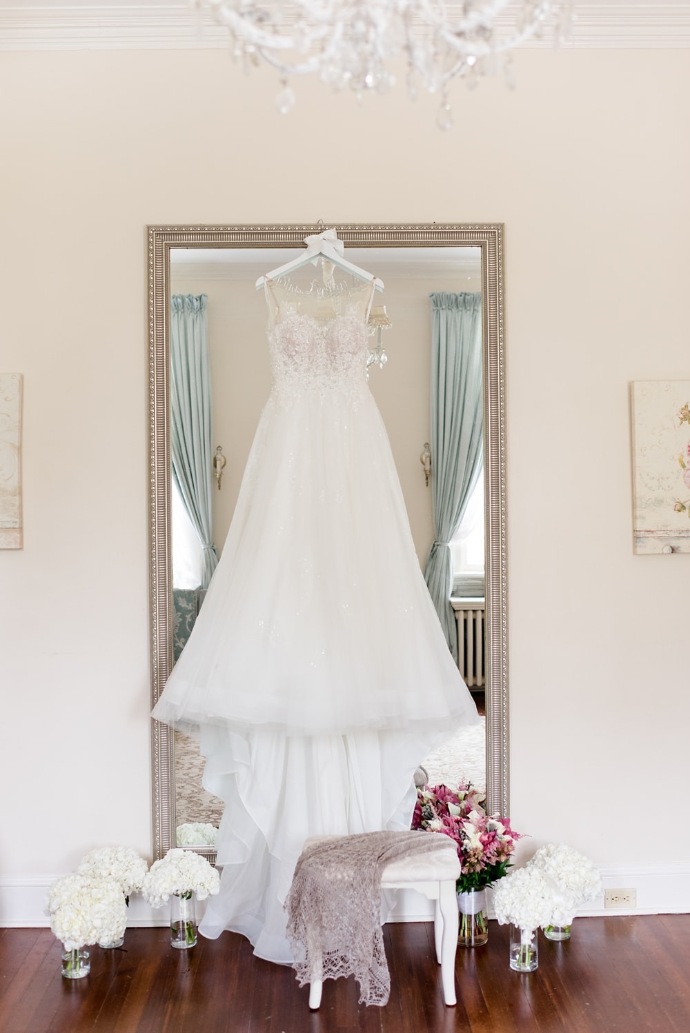 Bridal gown and florals at Rust Manor House bridal suite