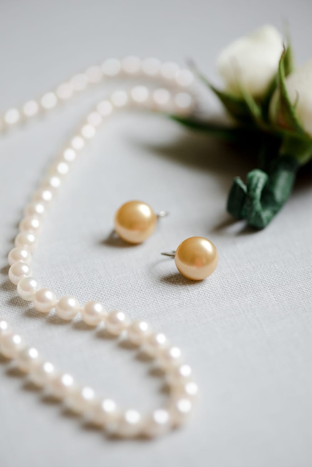 Pearl necklace and earrings bridal details at Rust Manor House in Leesburg