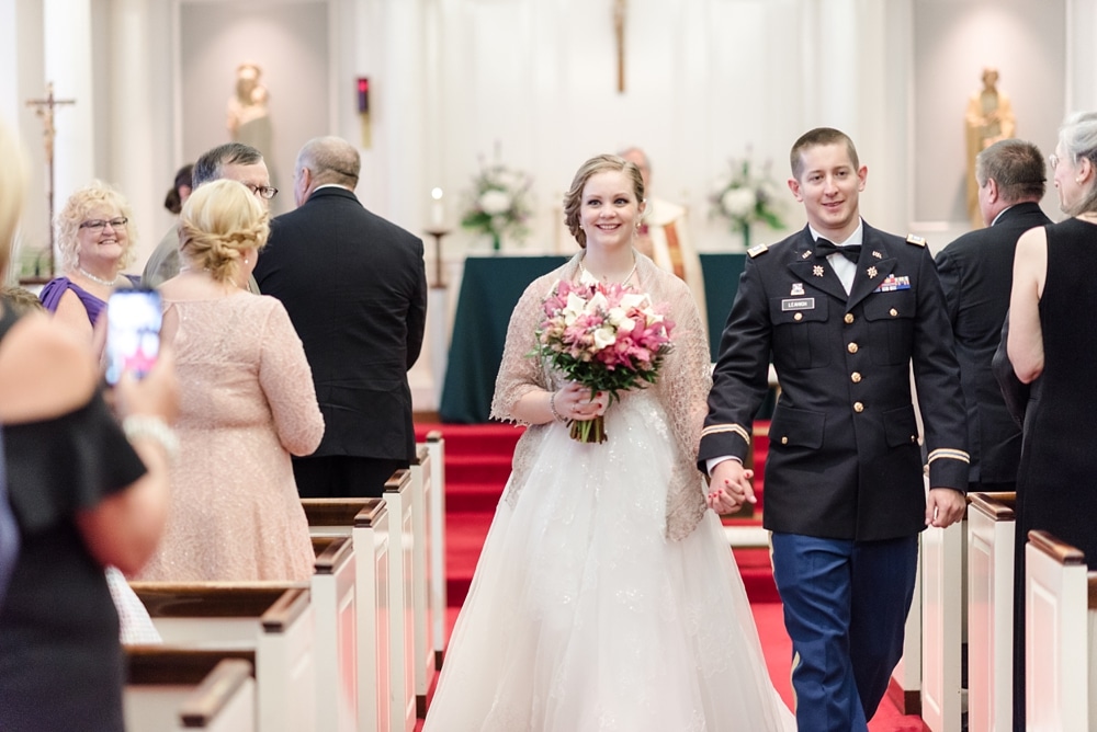 Just married at Saint Stephen the Martyr Catholic Church wedding ceremony in Middleburg VA