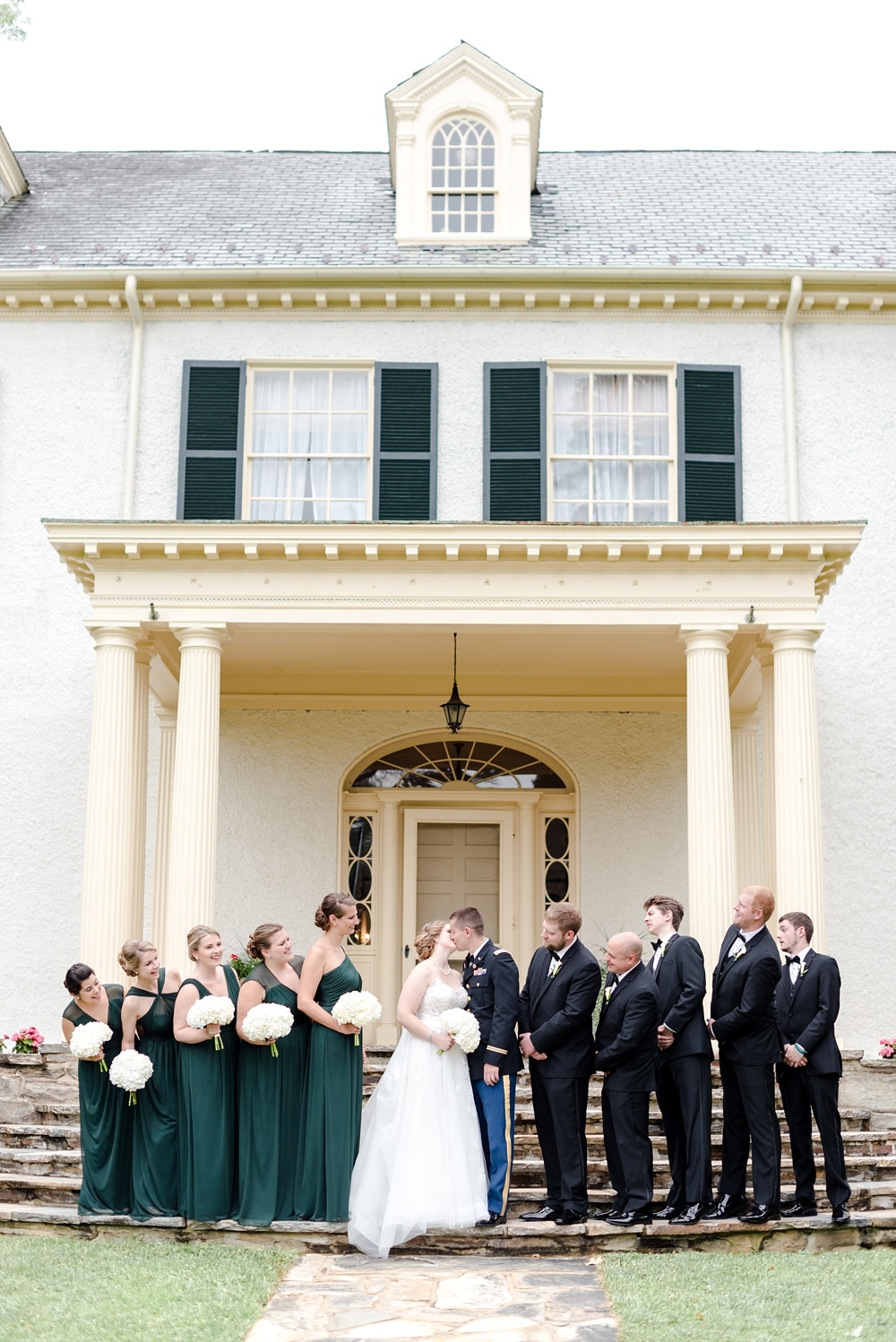 Bridal party on steps at Rust Manor House at Leesburg VA Wedding