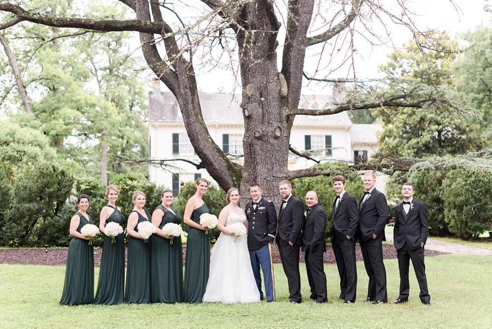 Bridal party on grounds of Rust Manor House at Leesburg VA Wedding