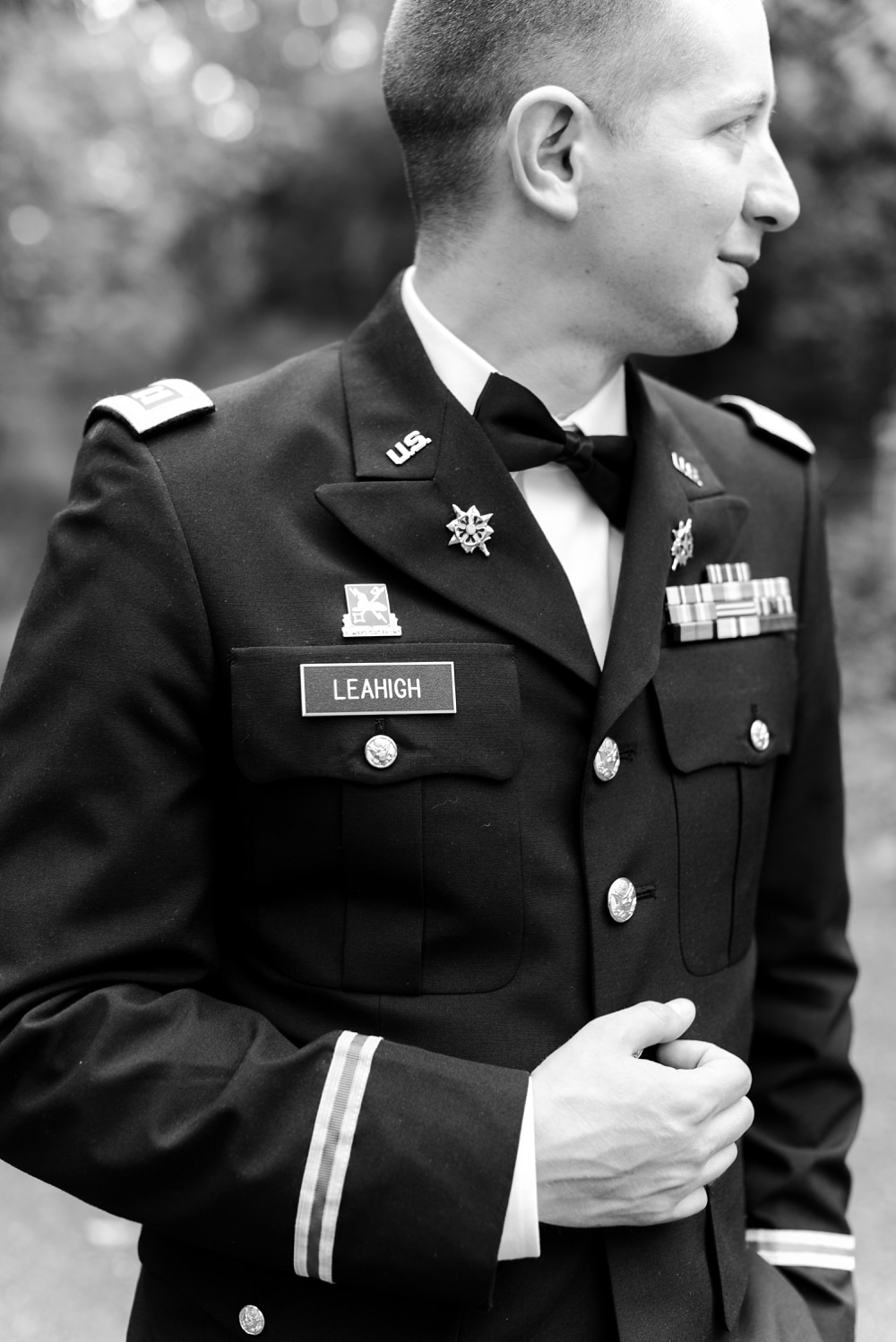 Army Reserves groom portrait at his wedding at Rust Manor House in Leesburg