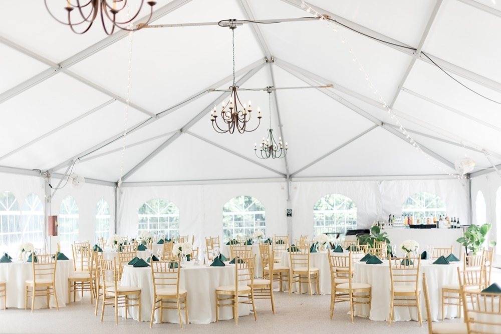 Tent decor at reception at Rust Manor House wedding