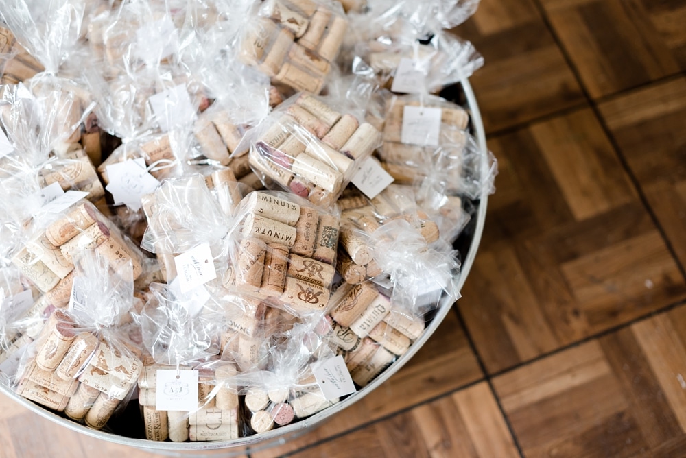 DIY cork coaster favors made by bride and groom at Rust Manor House wedding