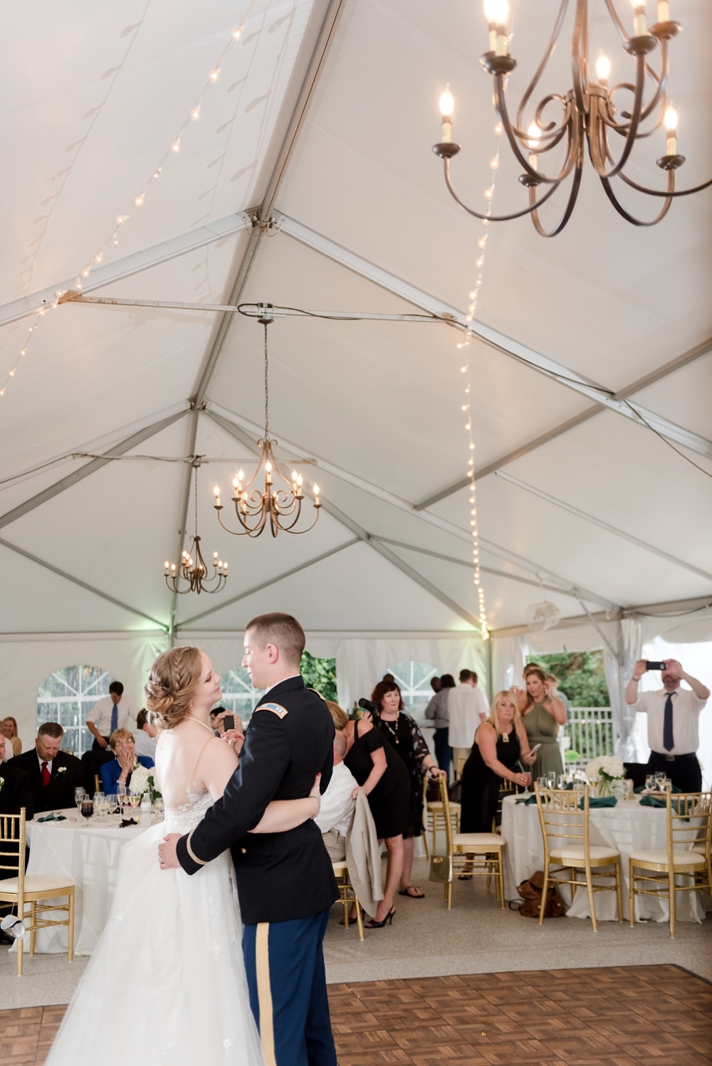 Bride and groom during first dance at reception at Rust Manor House wedding