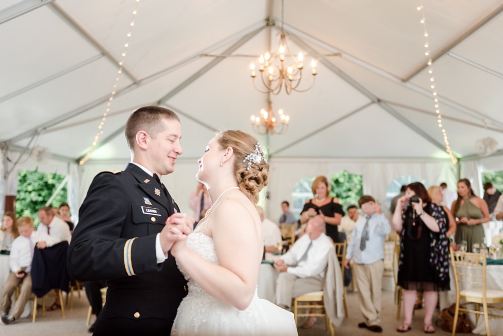Bride and groom first dance during wedding reception at Rust Manor House