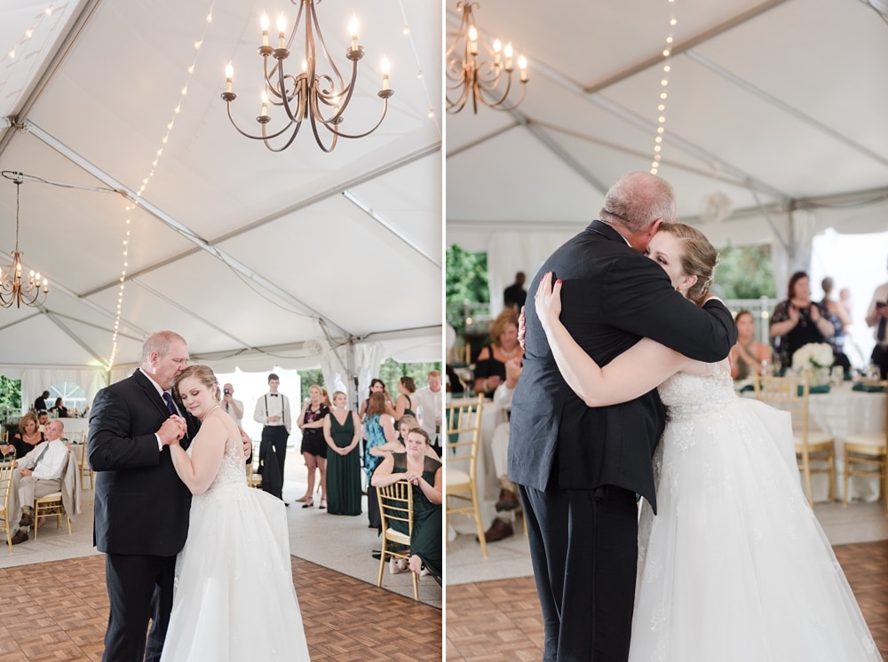 Bride father daughter dance under tent during reception at Rust Manor House