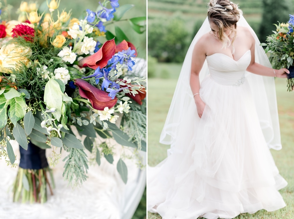 Bouquet by Good Earth Flowers and Bridal gown by Sealed with a Kiss Charlottesville
