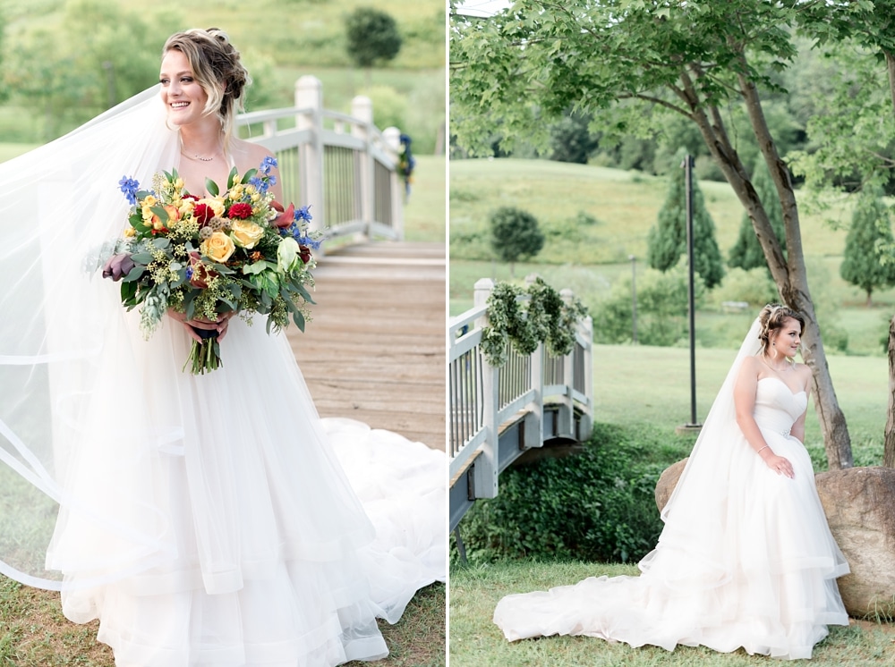 Bride and Good Earth Flowers bridal bouquet at DelFosse Vineyards and Winery in Faber VA