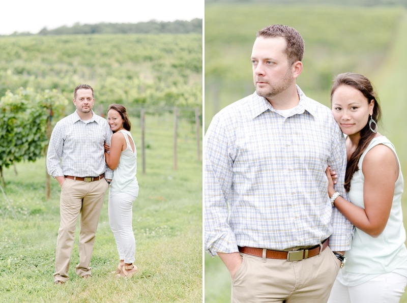 Engaged couple taking photos at Blue Valley Vineyard and Winery in Delaplane VA
