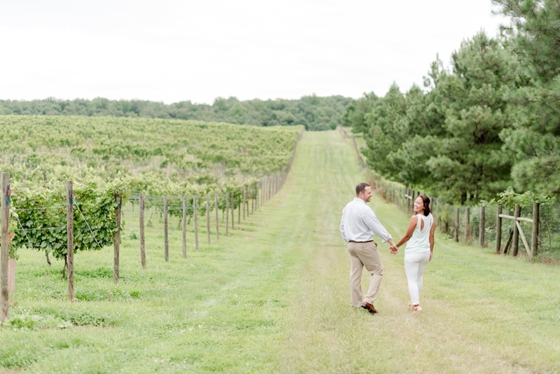 Engagement session photos in vines of Blue Valley Vineyard and Winery in Virginia