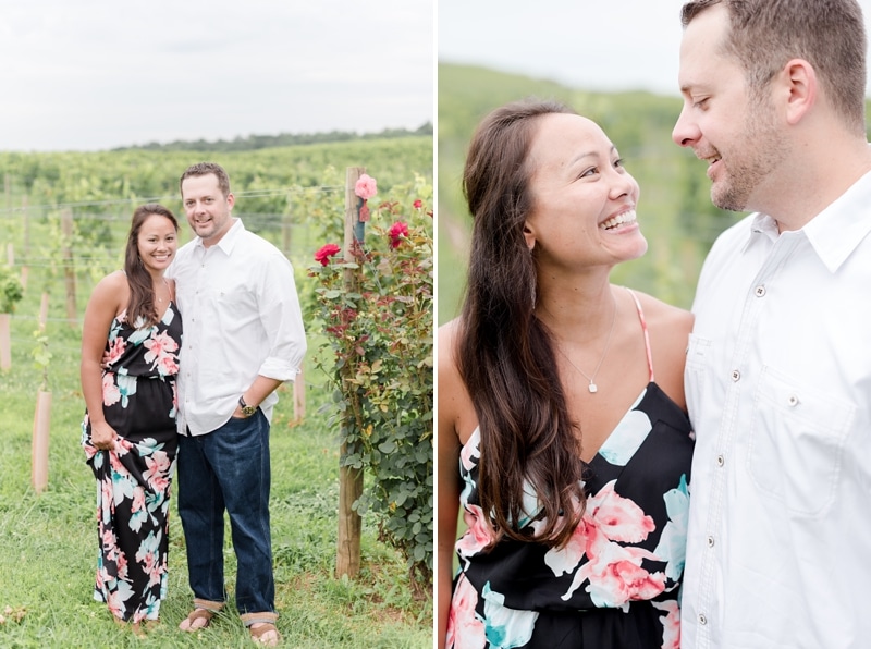 Couple taking portraits during engagement session at Blue Valley Vineyard