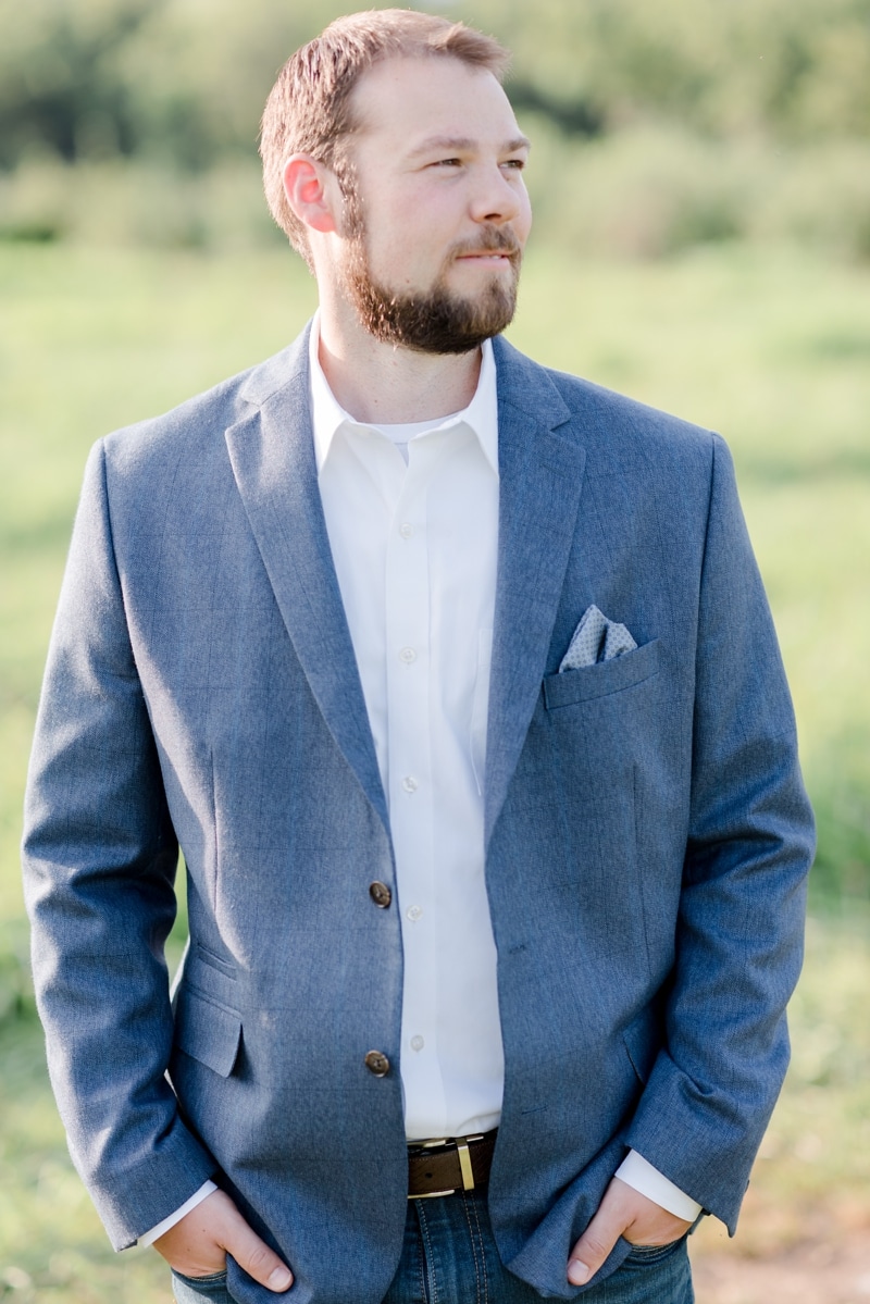 Portrait of future groom at Bluemont Vineyard