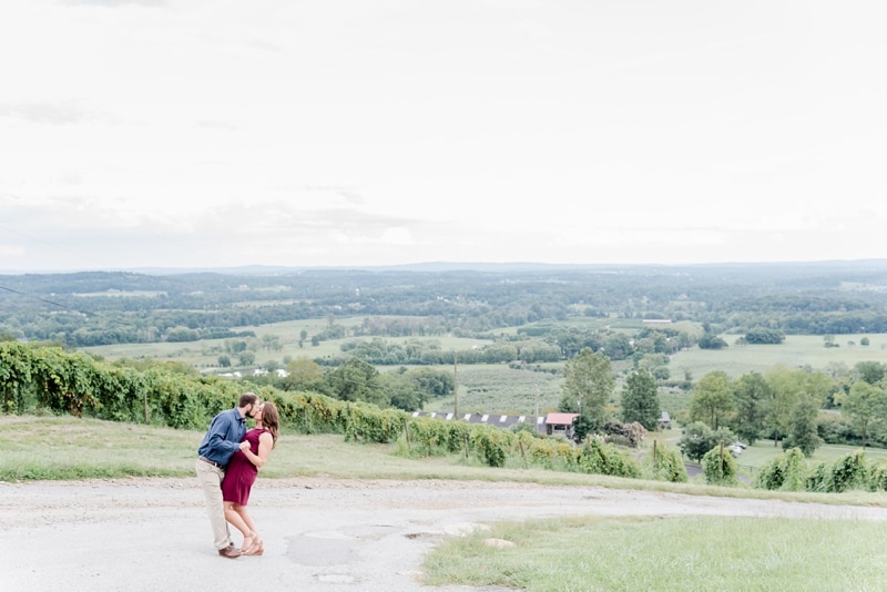 Couple kissing during engagement session in Loudoun County