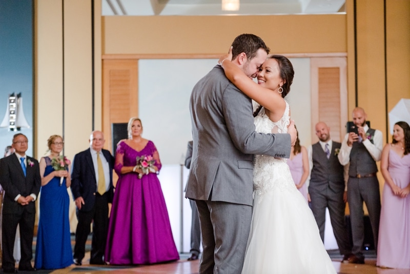 Bride and groom sharing their first dance together at Hyatt Regency Chesapeake Bay