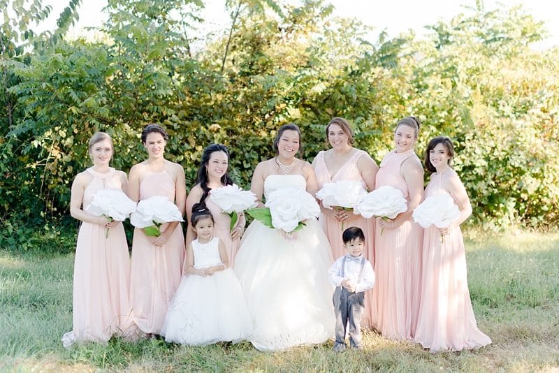 Bride and bridesmaids flower girl and ring bearer