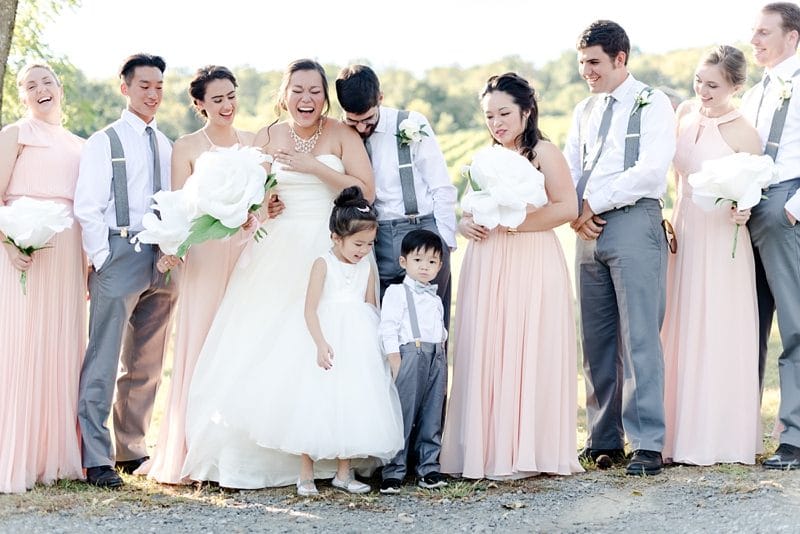 Candid bridal party photo flower girl and ring bearer