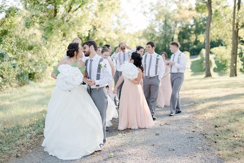 Bridal party walking together at Bluemont Vineyards wedding