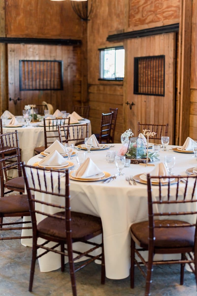 Guest tables at The Stables at Bluemont Vineyards wedding