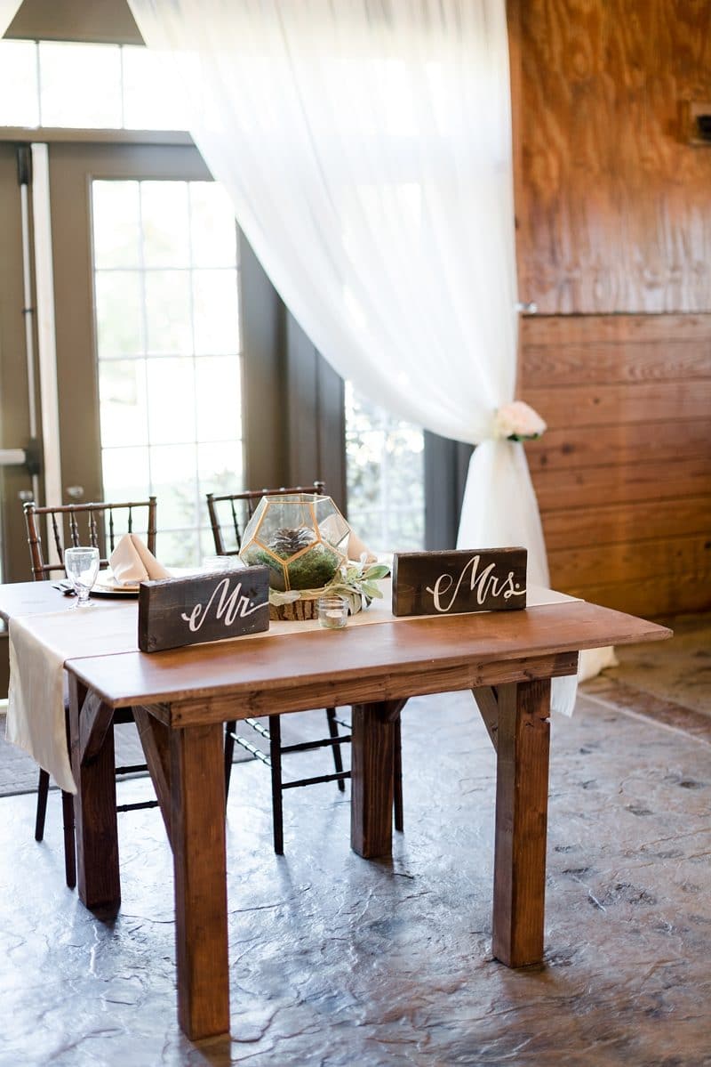 Sweetheart table decor at Bluemont Vineyards barn wedding