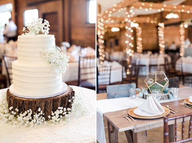 Cake and place settings at Bluemont Vineyards rustic wedding