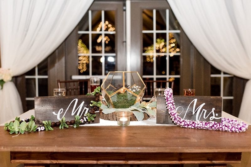 Sweetheart table with leis from Hawaii