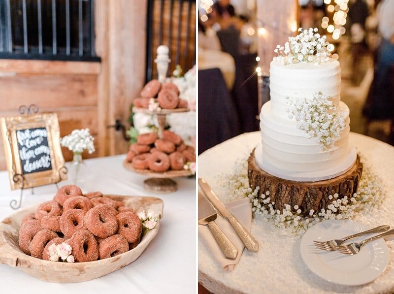 Cake and apple cider donuts at wedding reception 