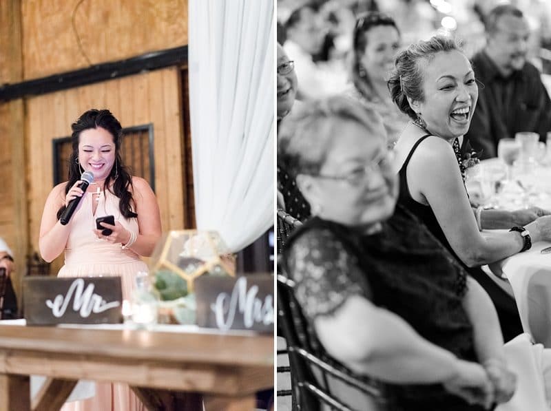 Sister of bride gives speech at wedding reception Bluemont Vineyards