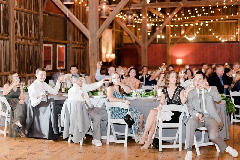 Guests in barn at wedding reception in Leesburg VA
