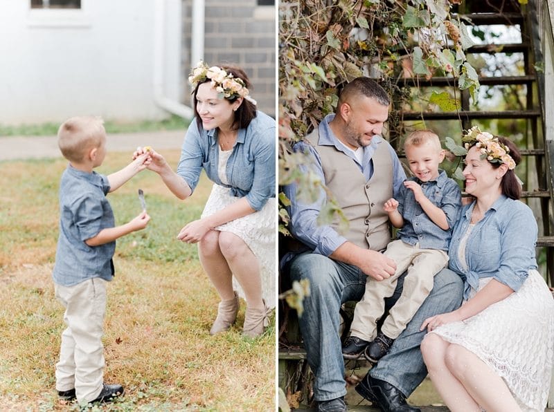 Son gives his mom a flower family photos