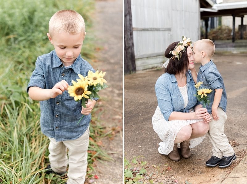 Son giving his mom flowers