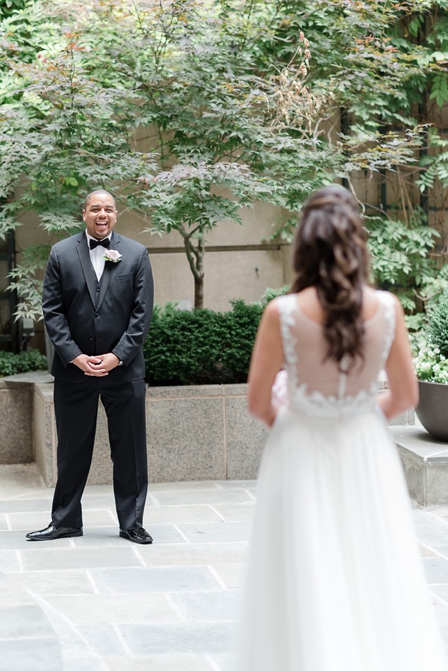 Groom sees his bride at Westin Georgetown wedding