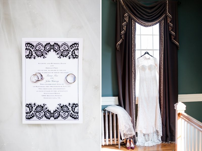 Invitation and wedding gown Riddick House