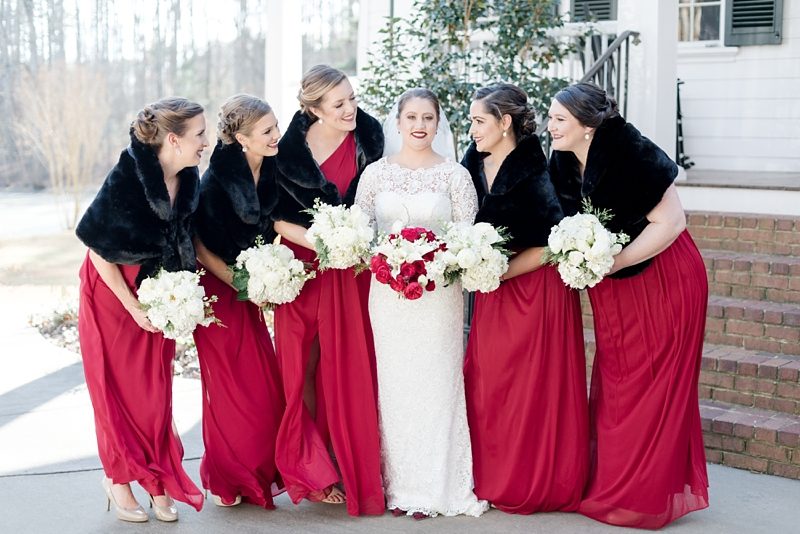 Bride and bridesmaids for winter wedding
