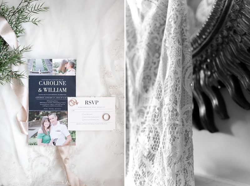 Invitations and bridal dress detail