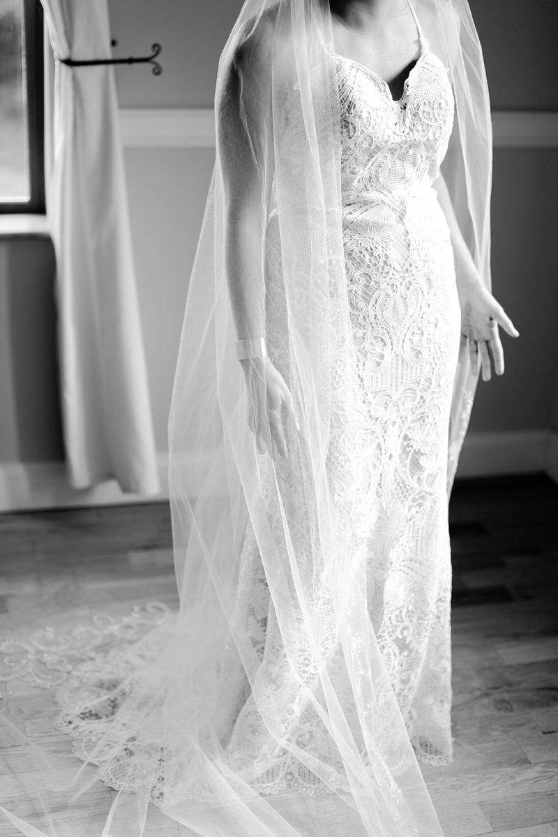 Bridal gown and veil detail
