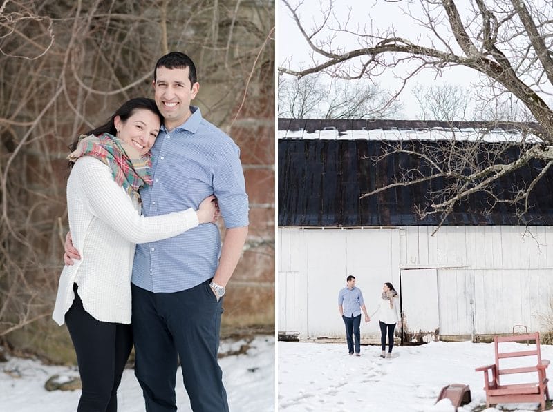 snowy engagement session at The Barns at Hamilton Station