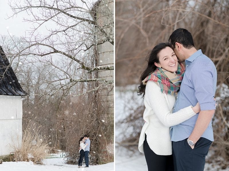 engagement session in snow at The Barns at Hamilton Station