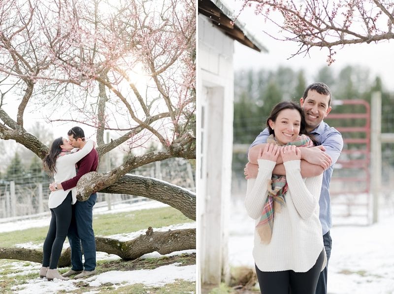 Spring engagement session at The Barns at Hamilton Station in snow
